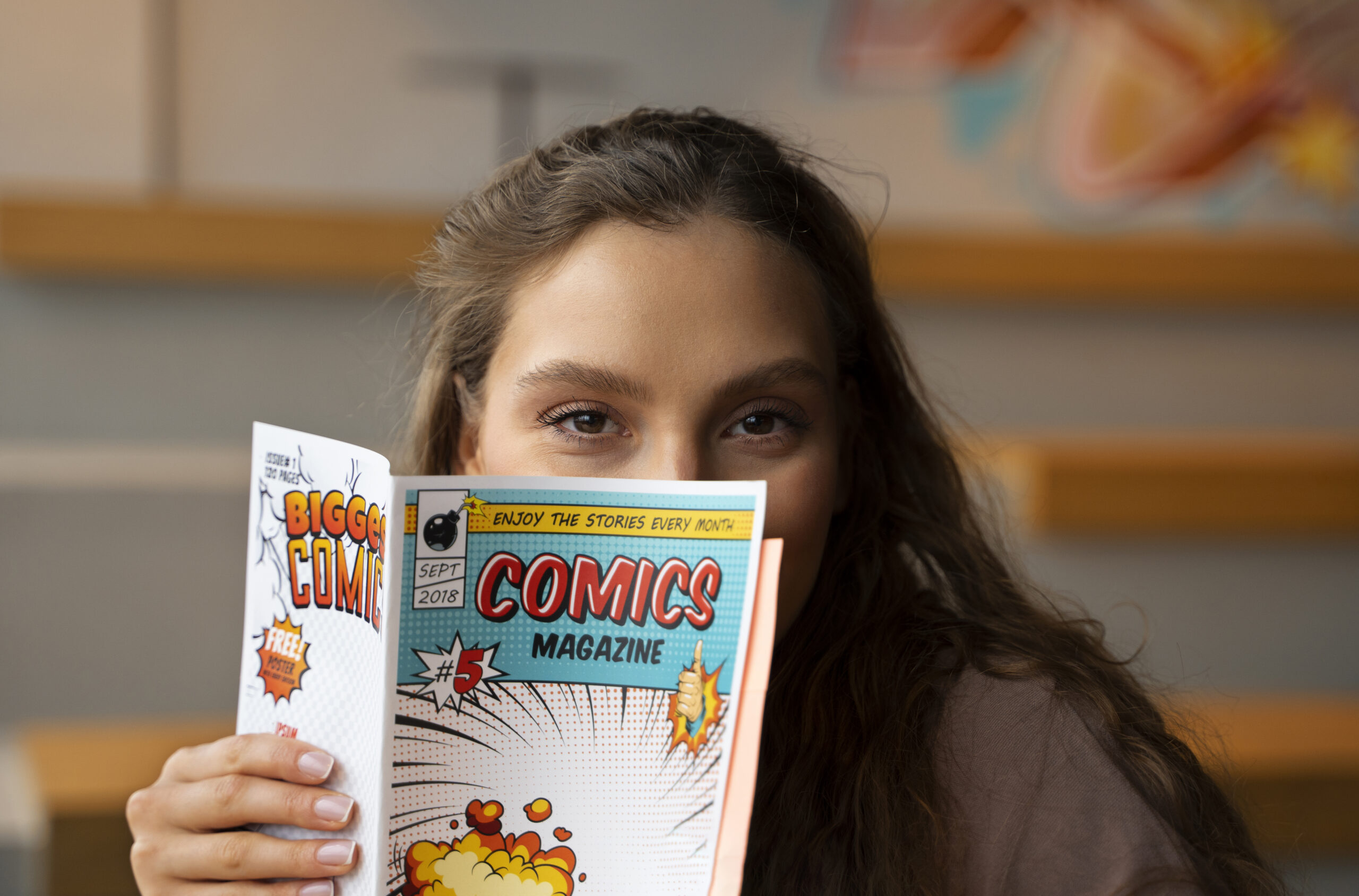 front-view-woman-reading-comics